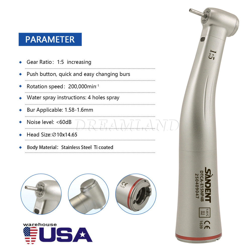 New SANDENT Dental Brushless Electric LED Micro Motor/1:5 Fiber Optic Handpiece Contra Angle