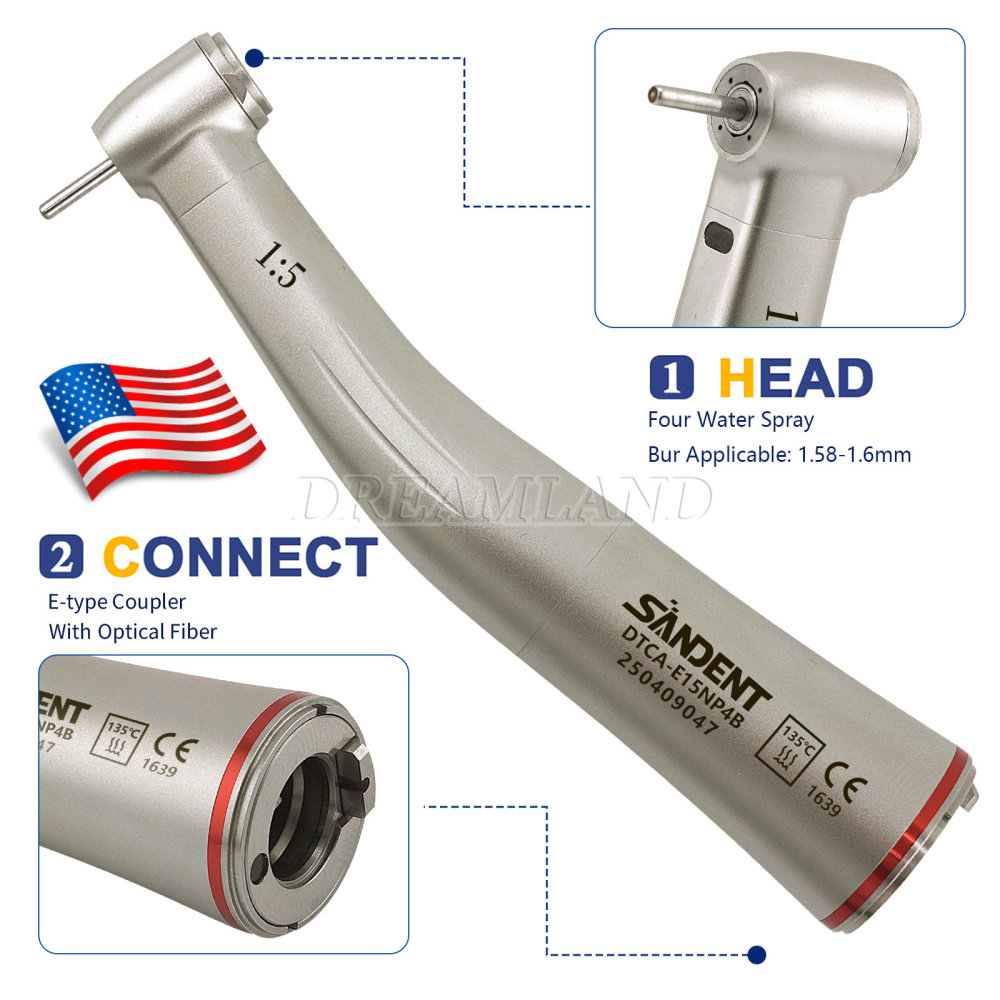 New SANDENT Dental Brushless Electric LED Micro Motor/1:5 Fiber Optic Handpiece Contra Angle