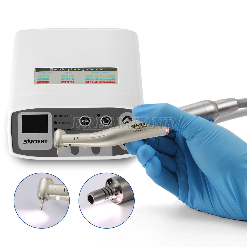 New SANDENT Dental Brushless Electric LED Micro Motor/1:5 Fiber Optic Handpiece Contra Angle