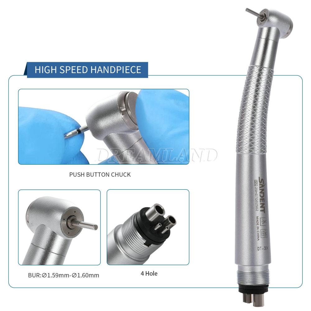 SANDENT Dental LED Fiber Optic / Non-LED High Speed Handpiece 4 Water spray 4 Holes