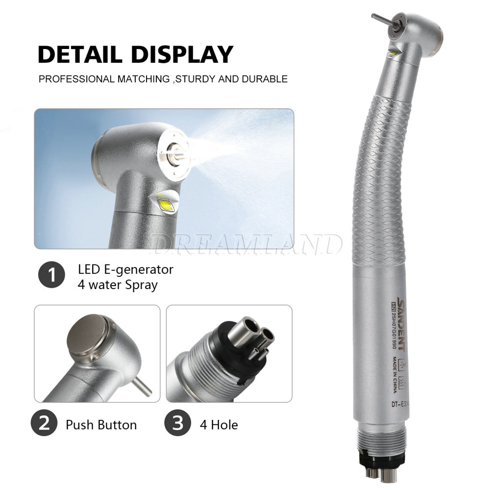 SANDENT Dental LED Fiber Optic / Non-LED High Speed Handpiece 4 Water spray 4 Holes