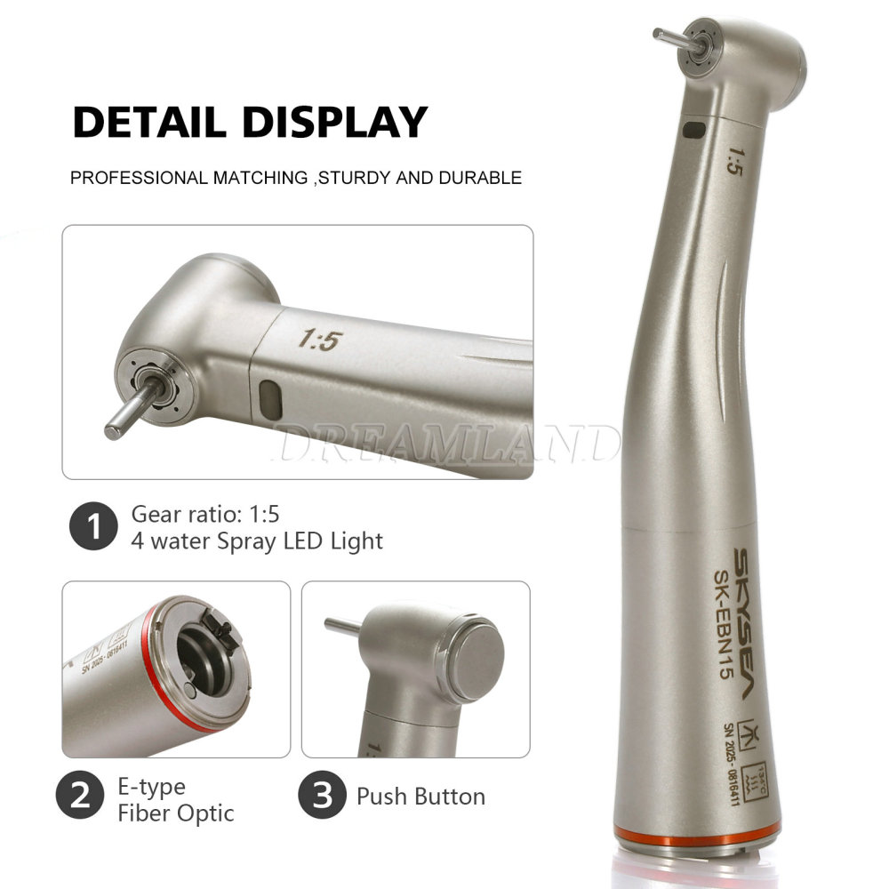 SKYSEA Brand Dental LED Fiber Optic Contra Angle 1:5 Electric Handpiece fit NSK STYLE Standard head