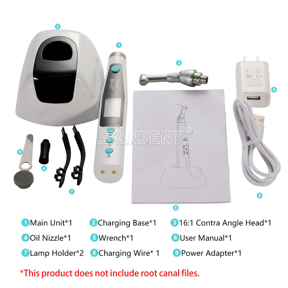 SANDENT Dental Endodontic Cordless LED Endo Motor 16:1 Contra Angle Handpiece