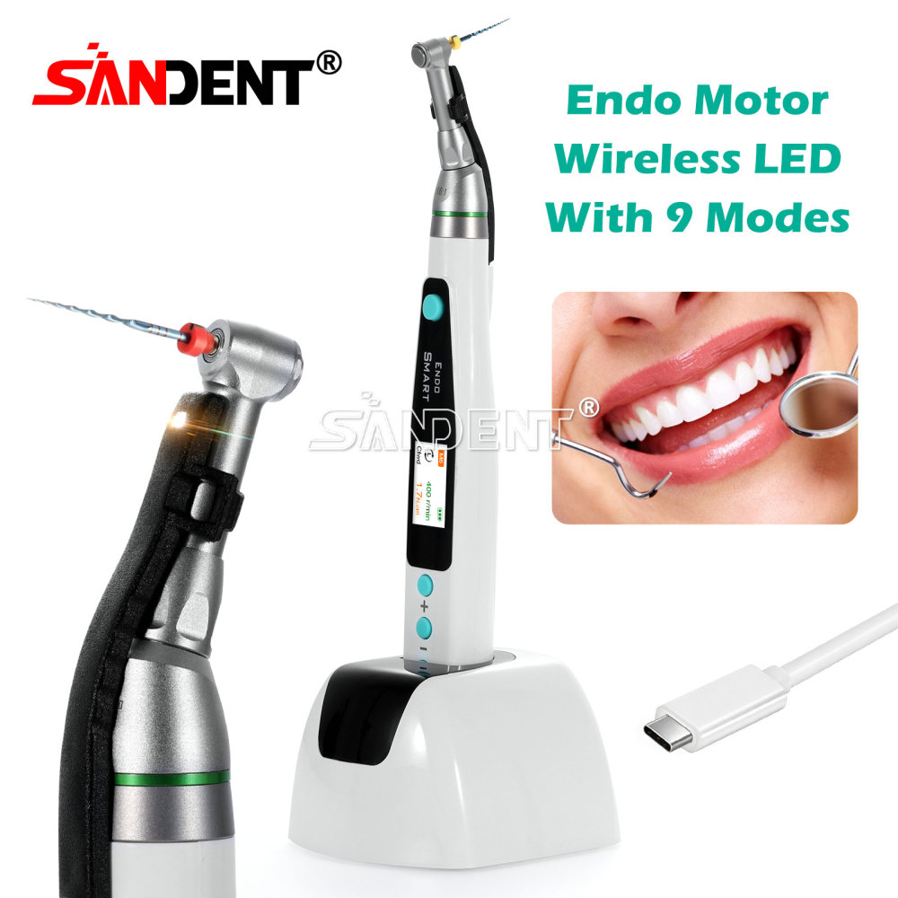 SANDENT Dental Endodontic Cordless LED Endo Motor 16:1 Contra Angle Handpiece
