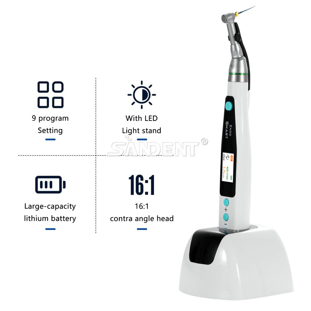SANDENT Dental Endodontic Cordless LED Endo Motor 16:1 Contra Angle Handpiece