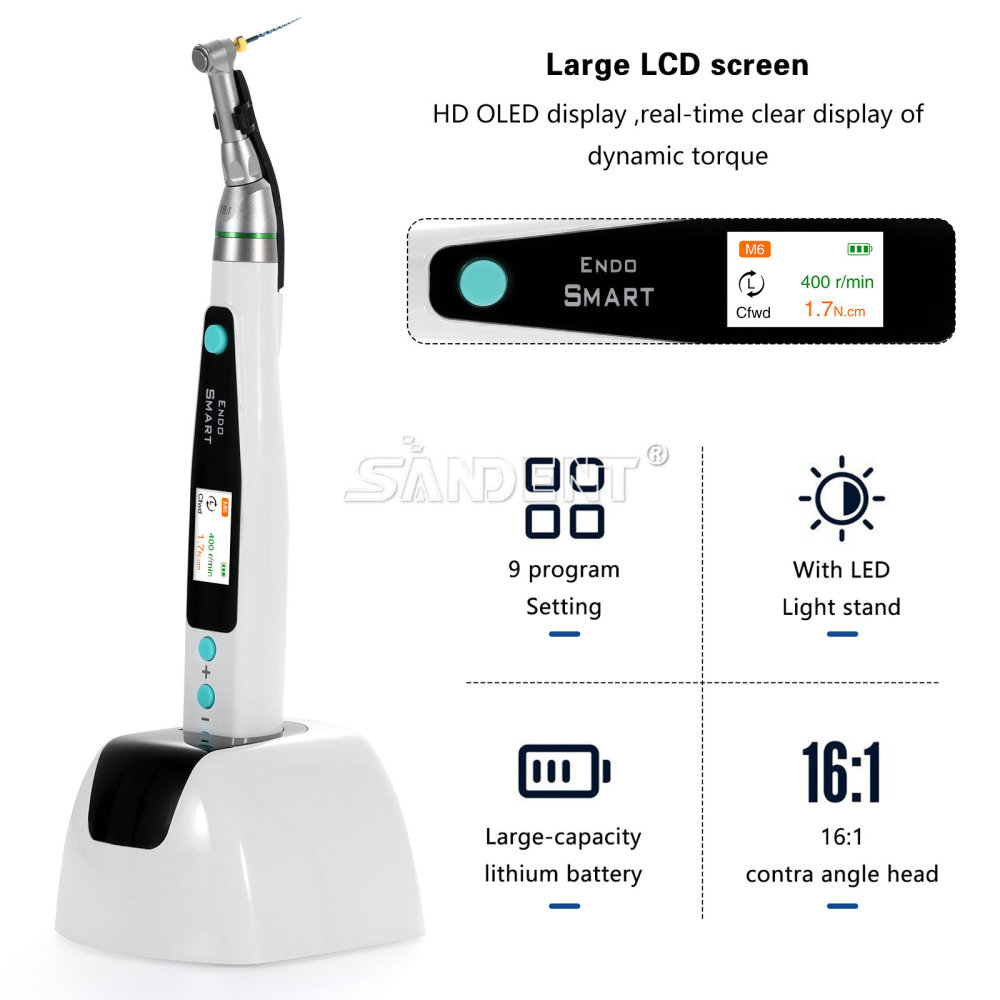 SANDENT Dental Endodontic Cordless LED Endo Motor 16:1 Contra Angle Handpiece