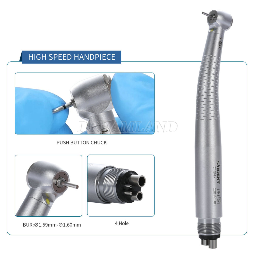 New SANDENT E-generator Dental LED Fiber Optic High Speed Handpiece 4 Holes standard head DTA
