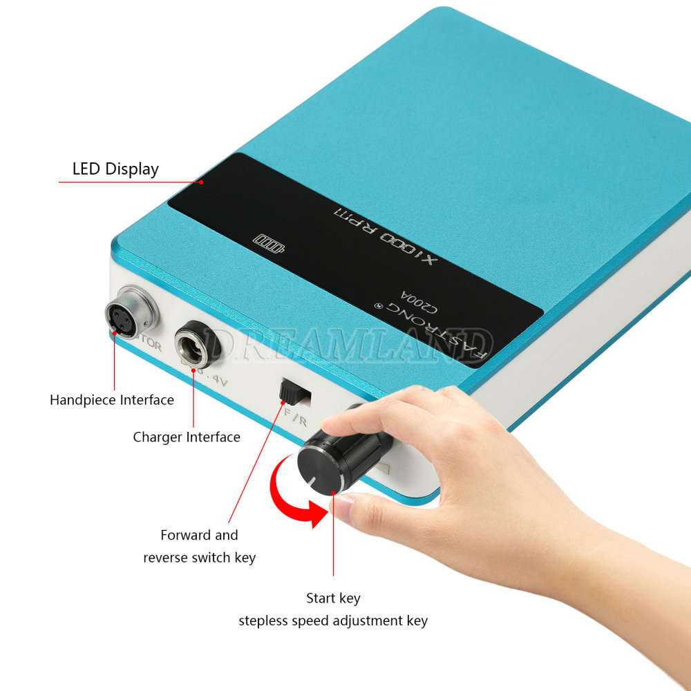 Dental Lab Portable Rechargeable Brushless Handpiece Micromotor E type w/Digital Display