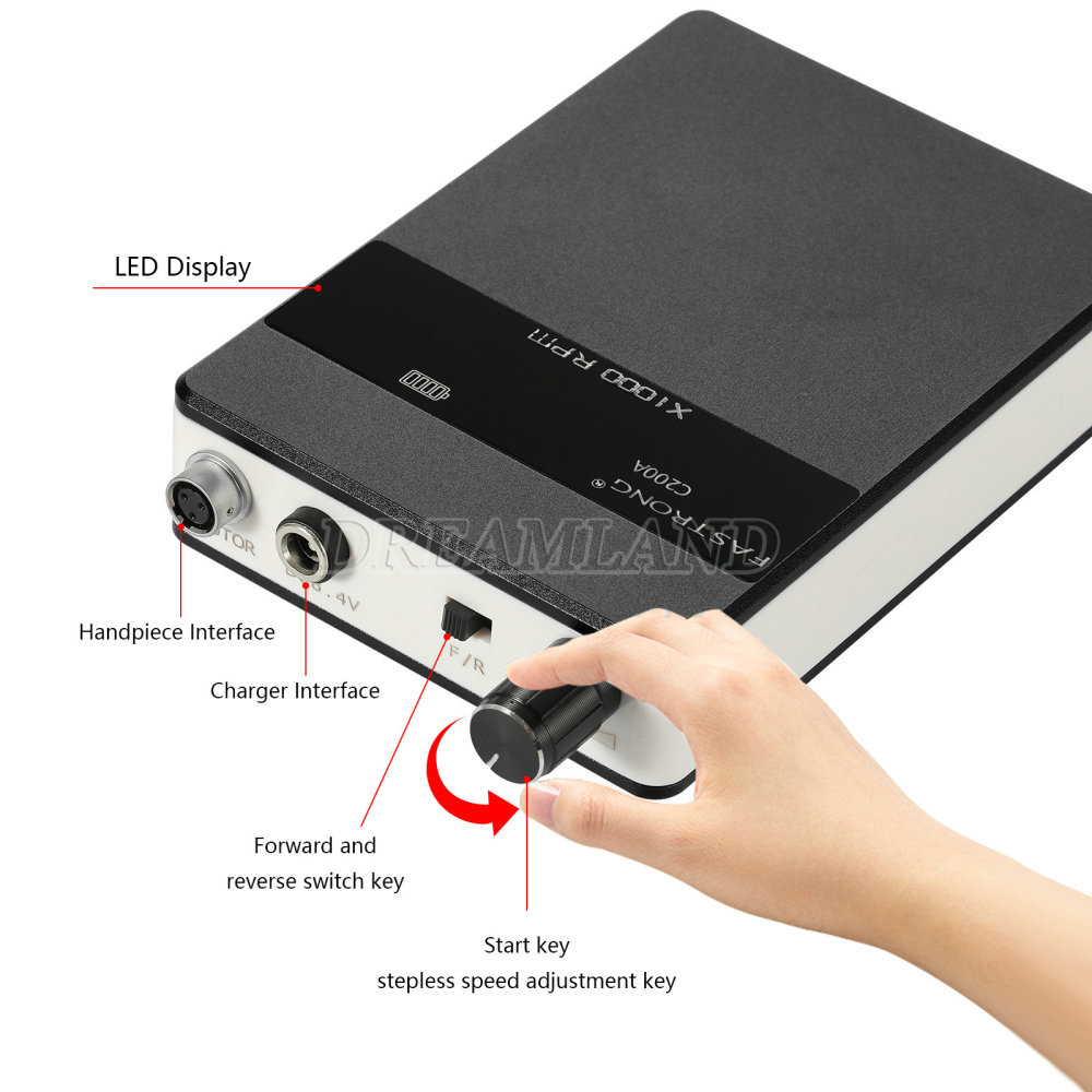 Dental Lab Portable Rechargeable Brushless Handpiece Micromotor E type w/Digital Display