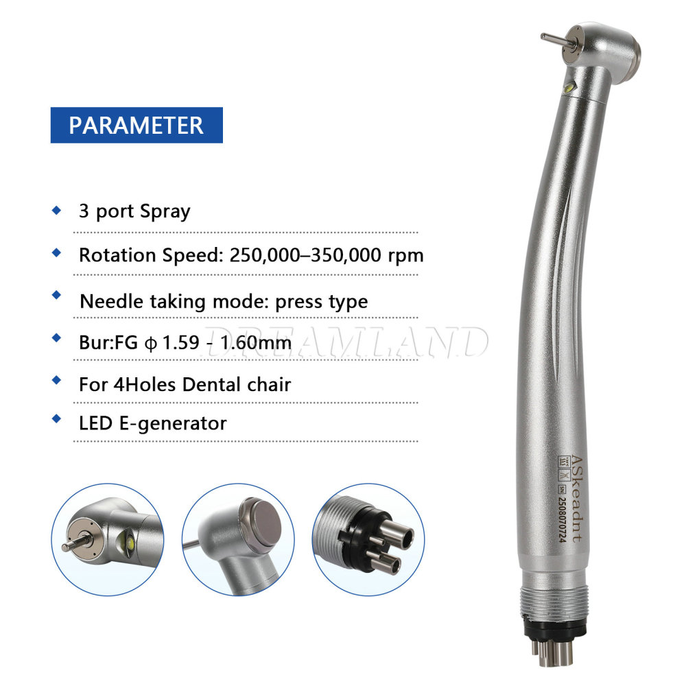 ASKeadnt Dental Fiber Optic LED E-generator High Speed Handpiece Turbine 4 hole