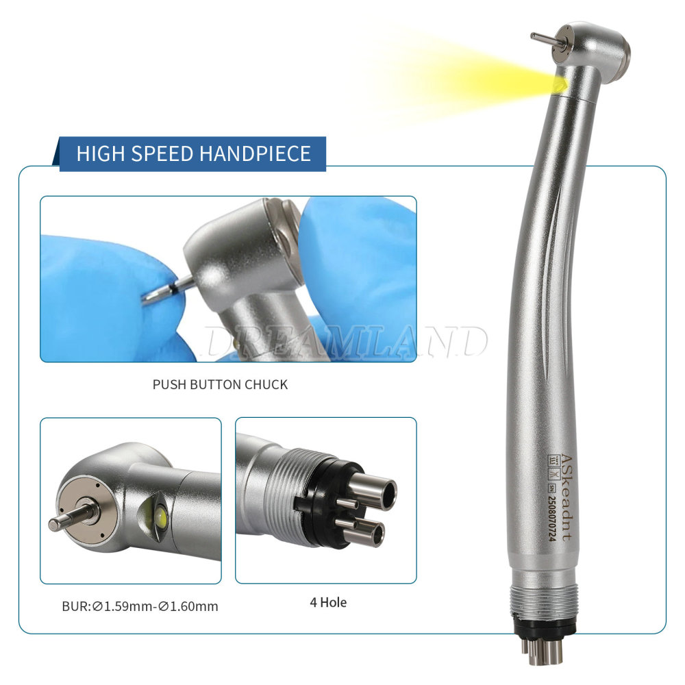 ASKeadnt Dental Fiber Optic LED E-generator High Speed Handpiece Turbine 4 hole