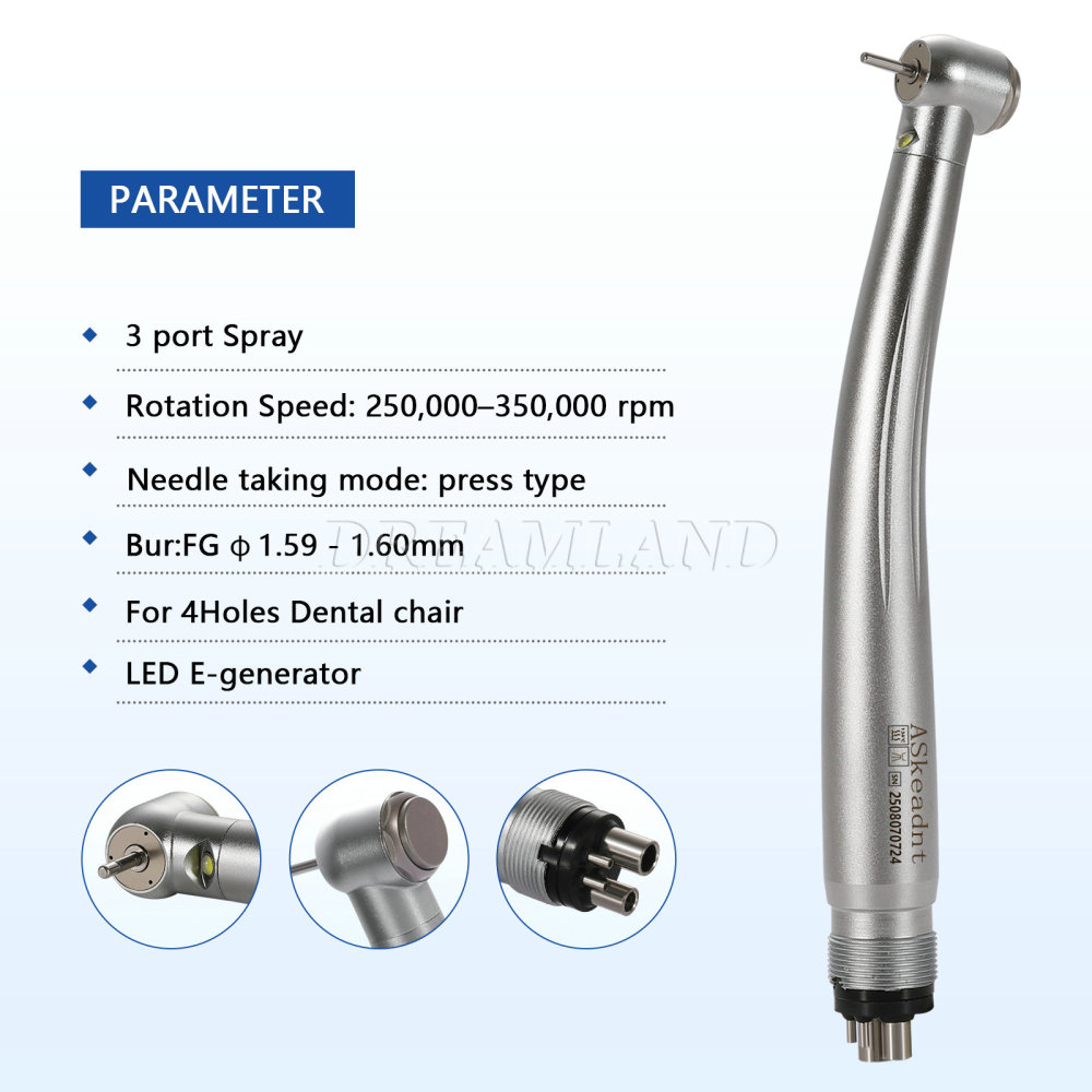 ASKeadnt Dental Fiber Optic LED E-generator High Speed Handpiece Turbine 4 hole