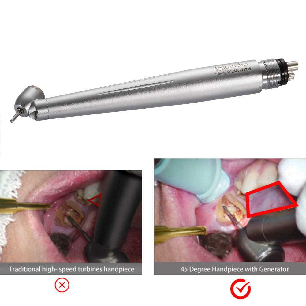 Dental 45 Degree LED E-generator High Speed Handpiece 4Holes Askeadnt