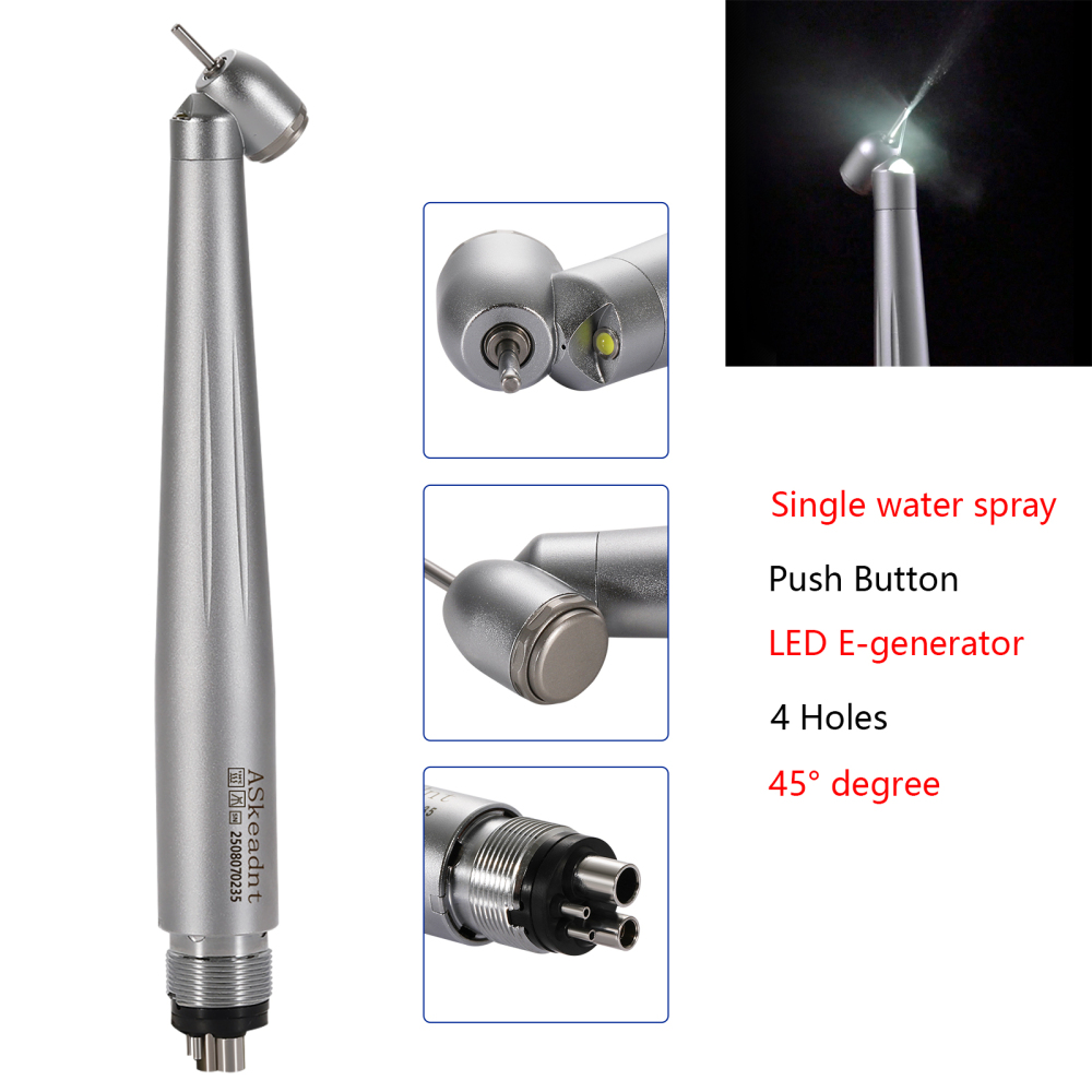 Dental 45 Degree LED E-generator High Speed Handpiece 4Holes Askeadnt