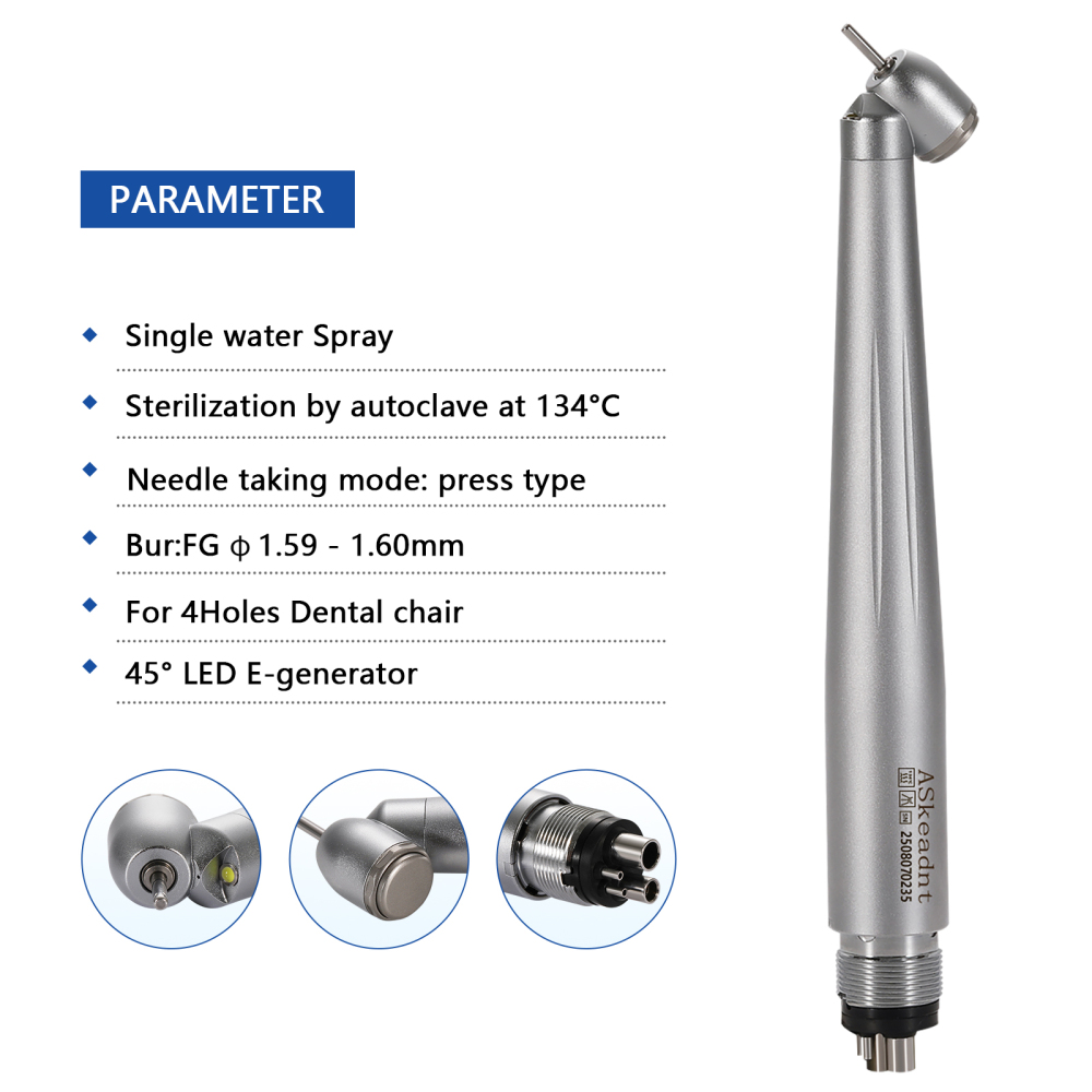 Dental 45 Degree LED E-generator High Speed Handpiece 4Holes Askeadnt