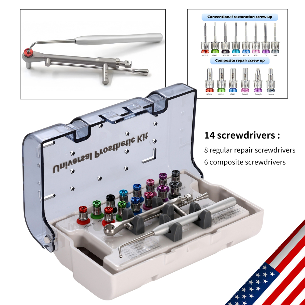 Dental Implant Surgical Manual Kit Torque Wrench Tool with 14 Screw Drivers