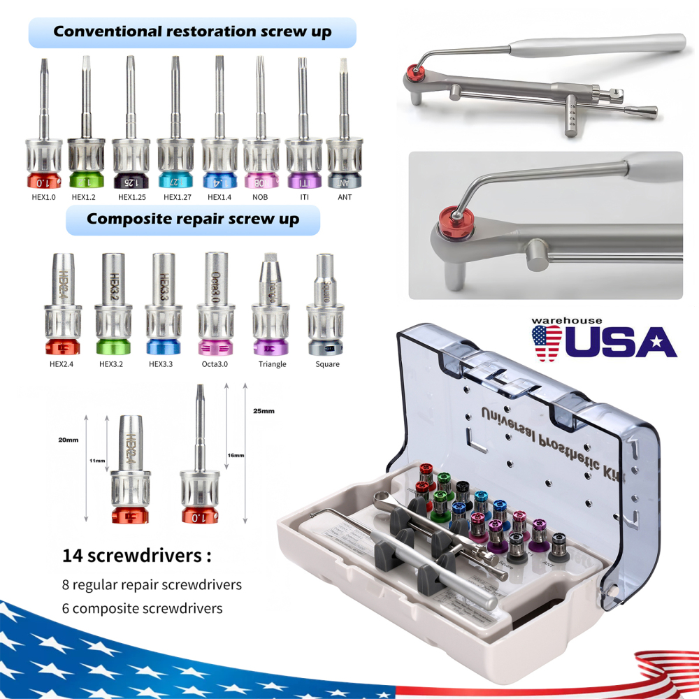 Dental Implant Surgical Manual Kit Torque Wrench Tool with 14 Screw Drivers
