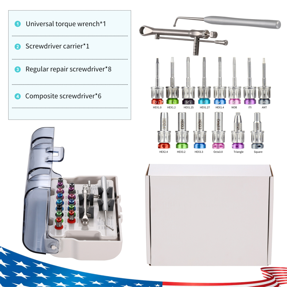 Dental Implant Surgical Manual Kit Torque Wrench Tool with 14 Screw Drivers