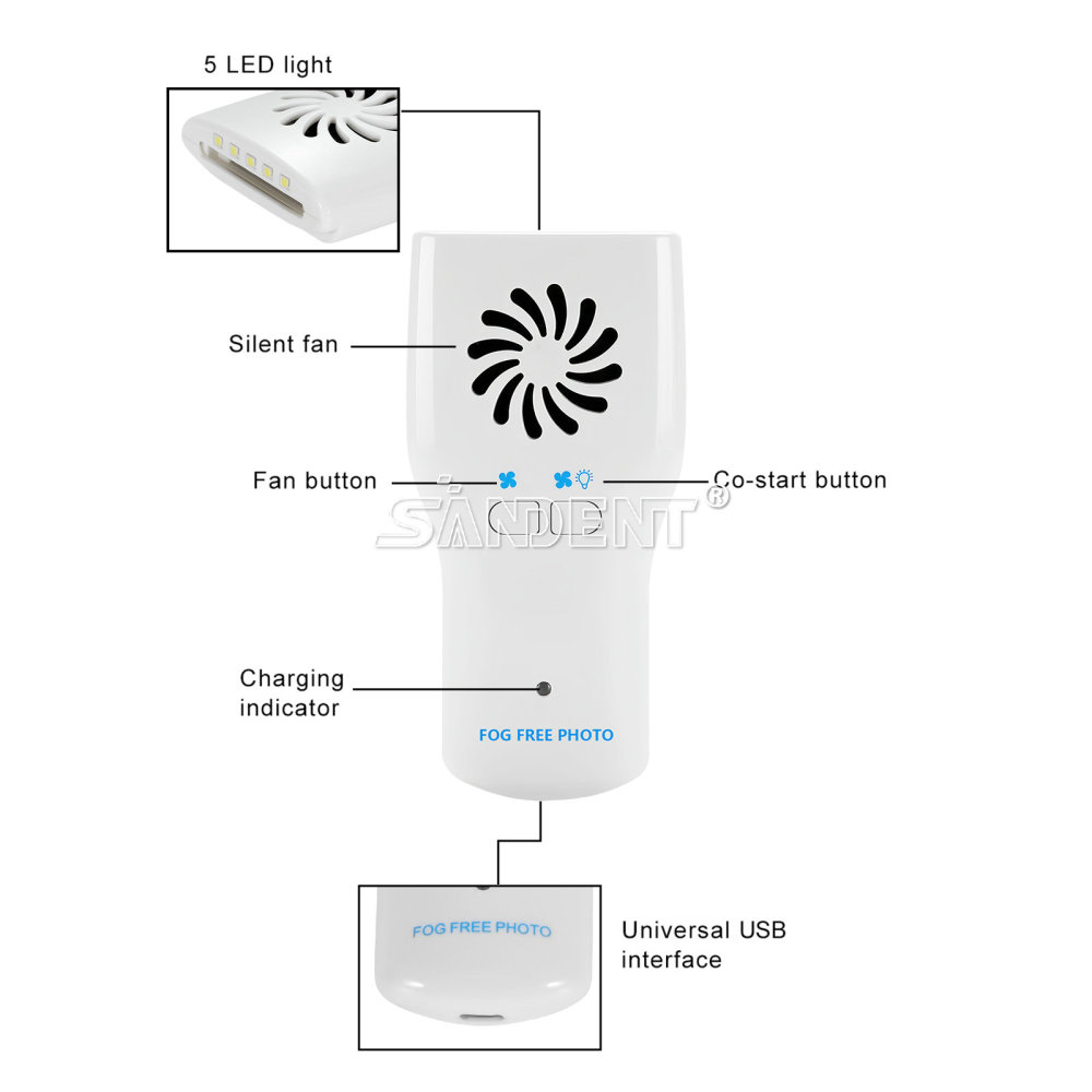 Dental Fog Free LED Oral Mirror Stainless Steel Defogging Imaging Reflector Kit