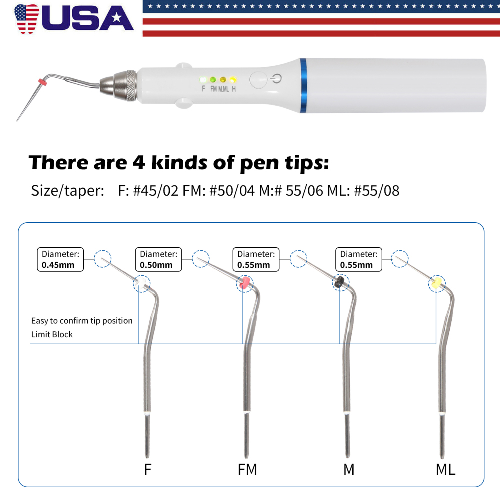 Dental Teeth Wireless Endo Heated Pen Gutta Percha Obturation System+ 4 Fill Tips