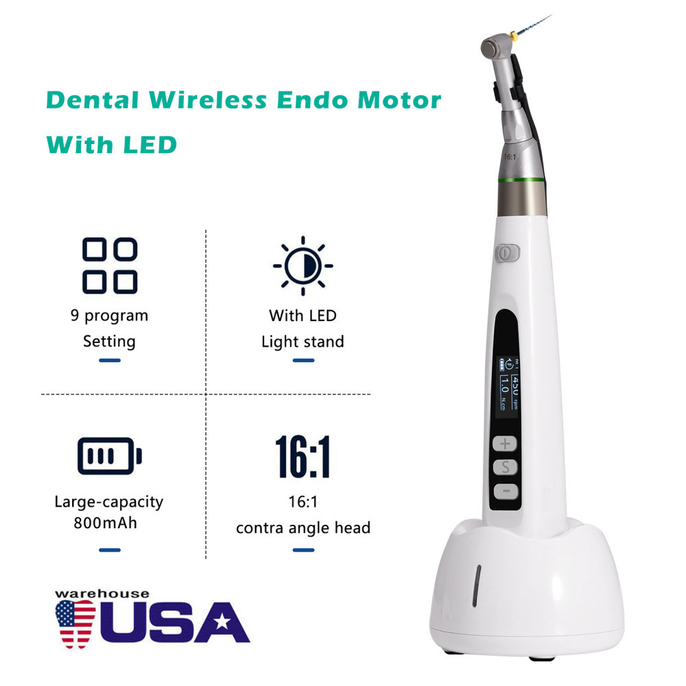 Dental Wireless LED Endo Motor 16:1 Contra Angle Root Canal Treatment Endodontic