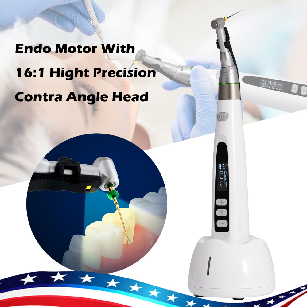 Dental Wireless LED Endo Motor 16:1 Contra Angle Root Canal Treatment Endodontic