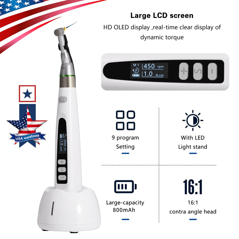 Dental Wireless LED Endo Motor 16:1 Contra Angle Root Canal Treatment Endodontic