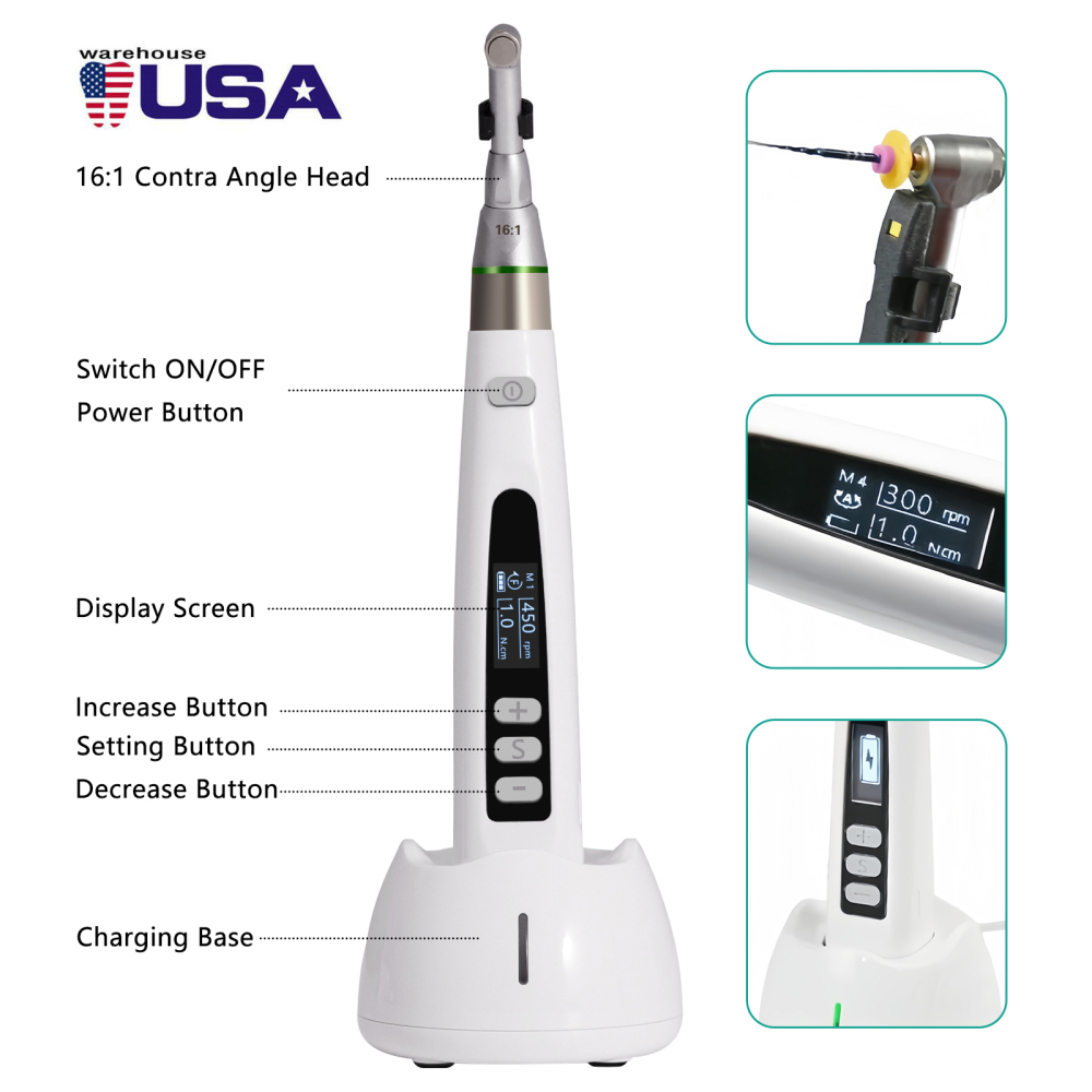 Dental Wireless LED Endo Motor 16:1 Contra Angle Root Canal Treatment Endodontic