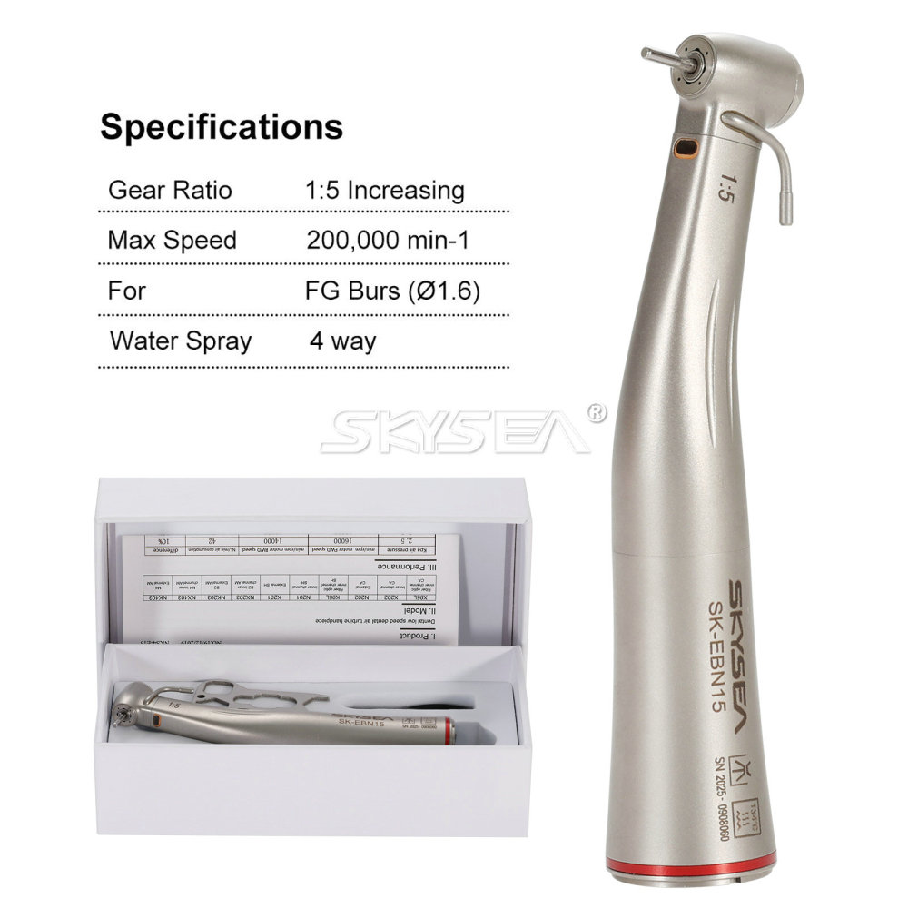 SKYSEA Brand Dental LED Fiber Optic Contra Angle 1:5 Electric Handpiece fit NSK STYLE Standard head