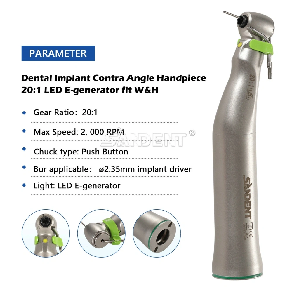 Surgical 20:1 Implant Dental Contra Angle Handpiece LED Self Power E-generator WH type