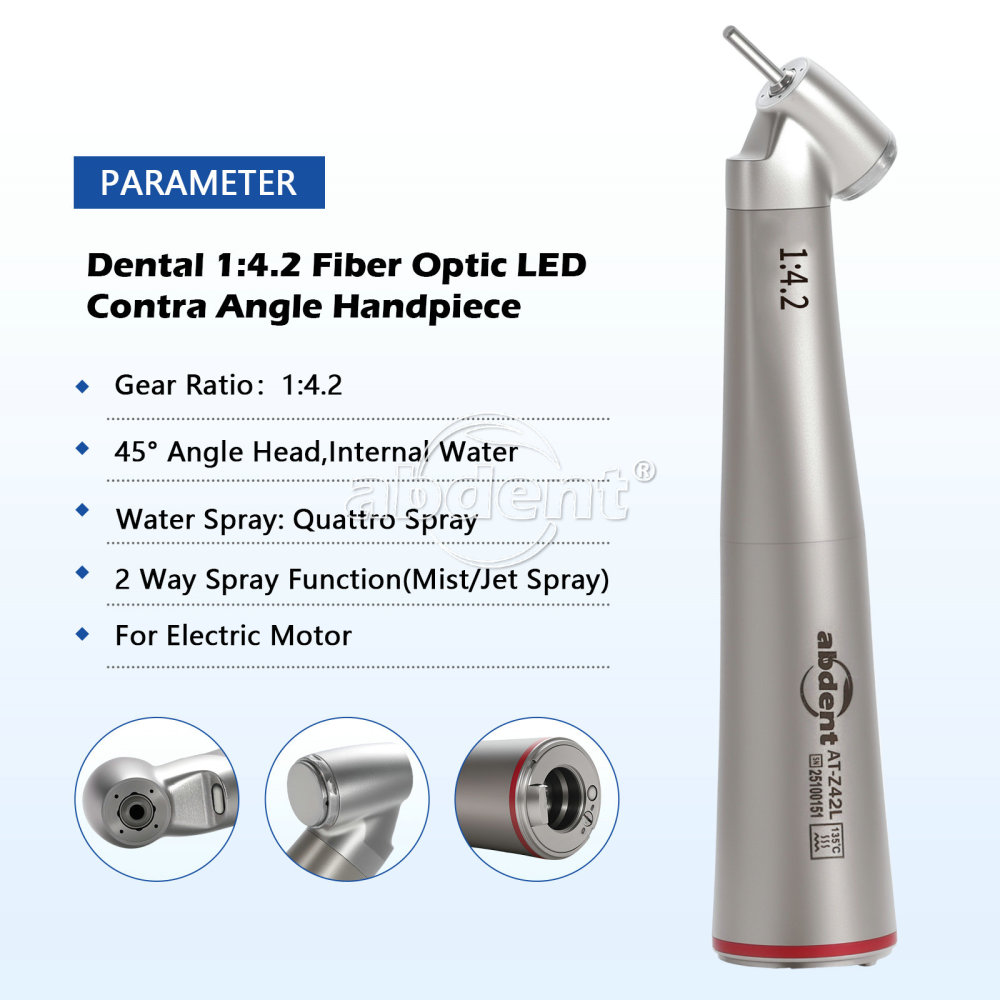 abdent Brand Dental 1:4.2 Increasing Handpiece 45 Degree Fiber Optic Electric Contra Angle internal/External