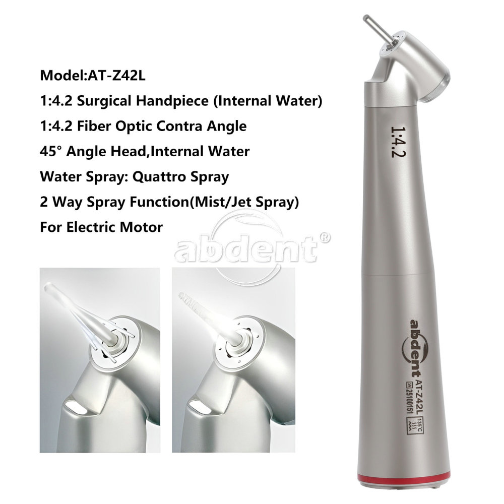 abdent Brand Dental 1:4.2 Increasing Handpiece 45 Degree Fiber Optic Electric Contra Angle internal/External