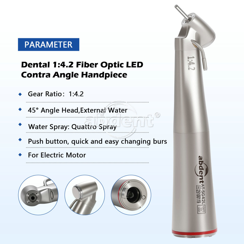 abdent Brand Dental 1:4.2 Increasing Handpiece 45 Degree Fiber Optic Electric Contra Angle internal/External