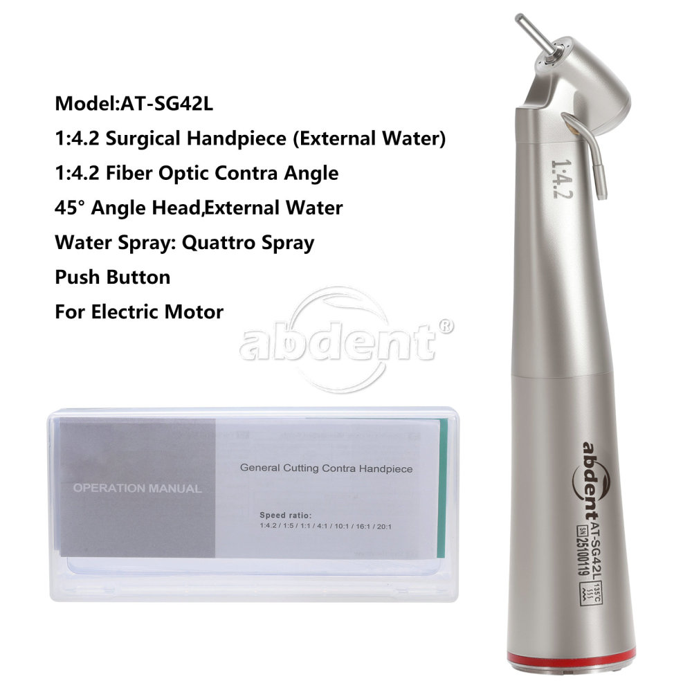 abdent Brand Dental 1:4.2 Increasing Handpiece 45 Degree Fiber Optic Electric Contra Angle internal/External