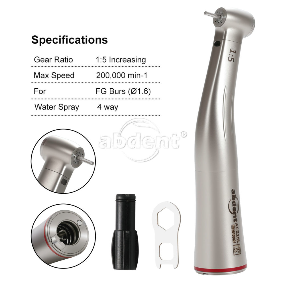 Upgrade Sandent brand Dental 1:5 Increasing LED Fiber Optic Electric Contra Angle Handpiece Standard/Mini head
