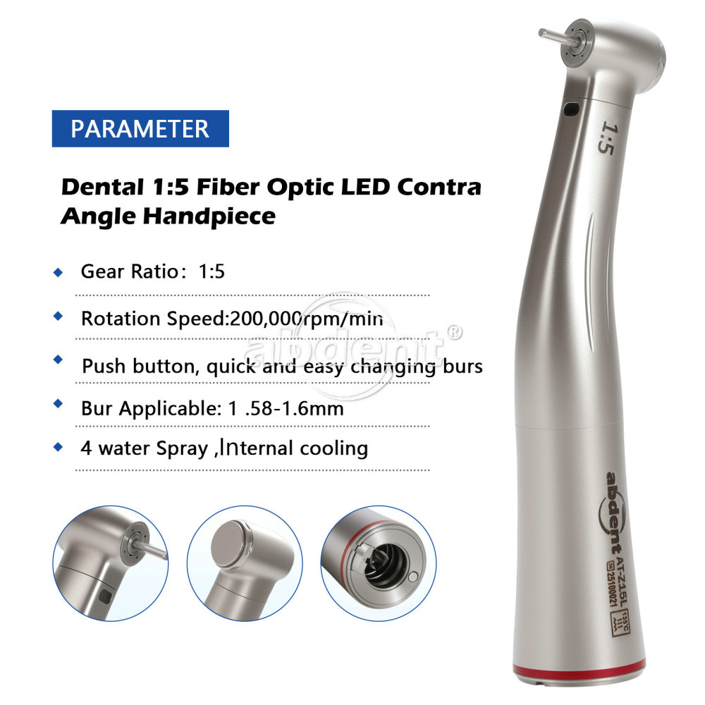 Upgrade Sandent brand Dental 1:5 Increasing LED Fiber Optic Electric Contra Angle Handpiece Standard/Mini head