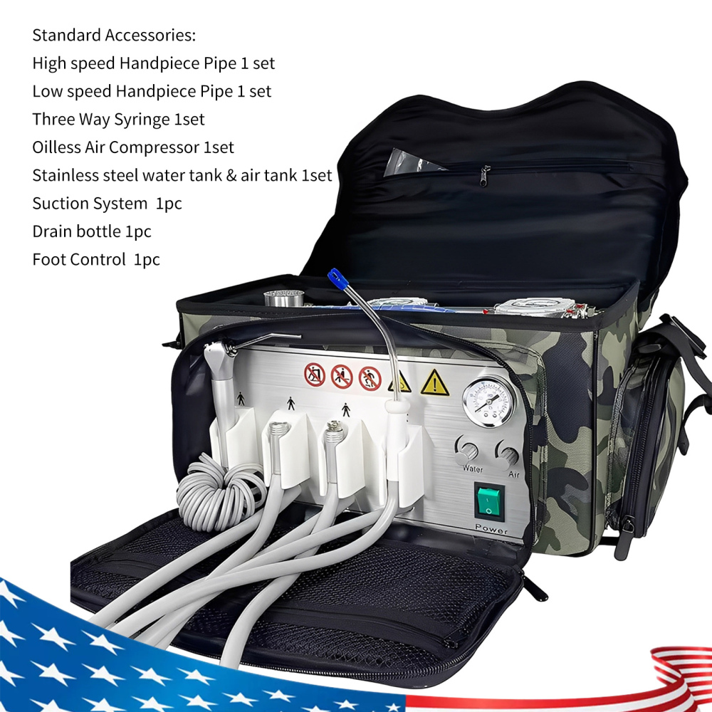 Portable Dental Delivery Unit with Air Compressor Suction System Backpack type