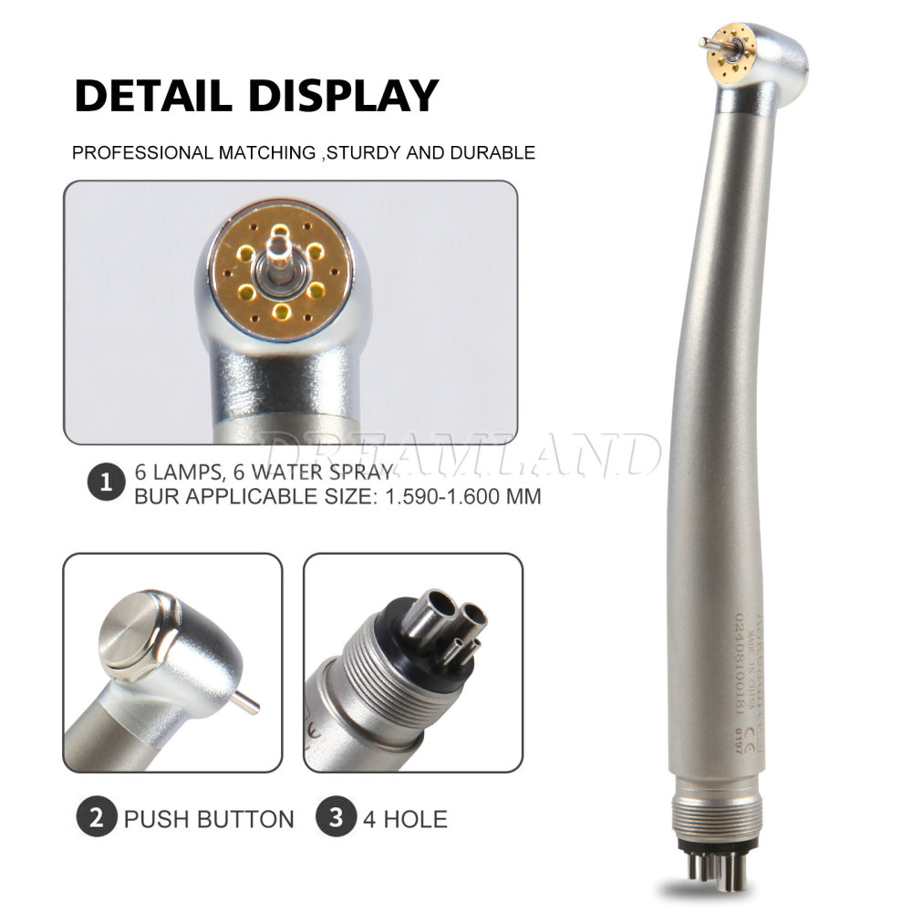 10pcs Dental E-generator Shadowless 6 LED High Speed Handpiece 6 Way Sprays 4 Hole