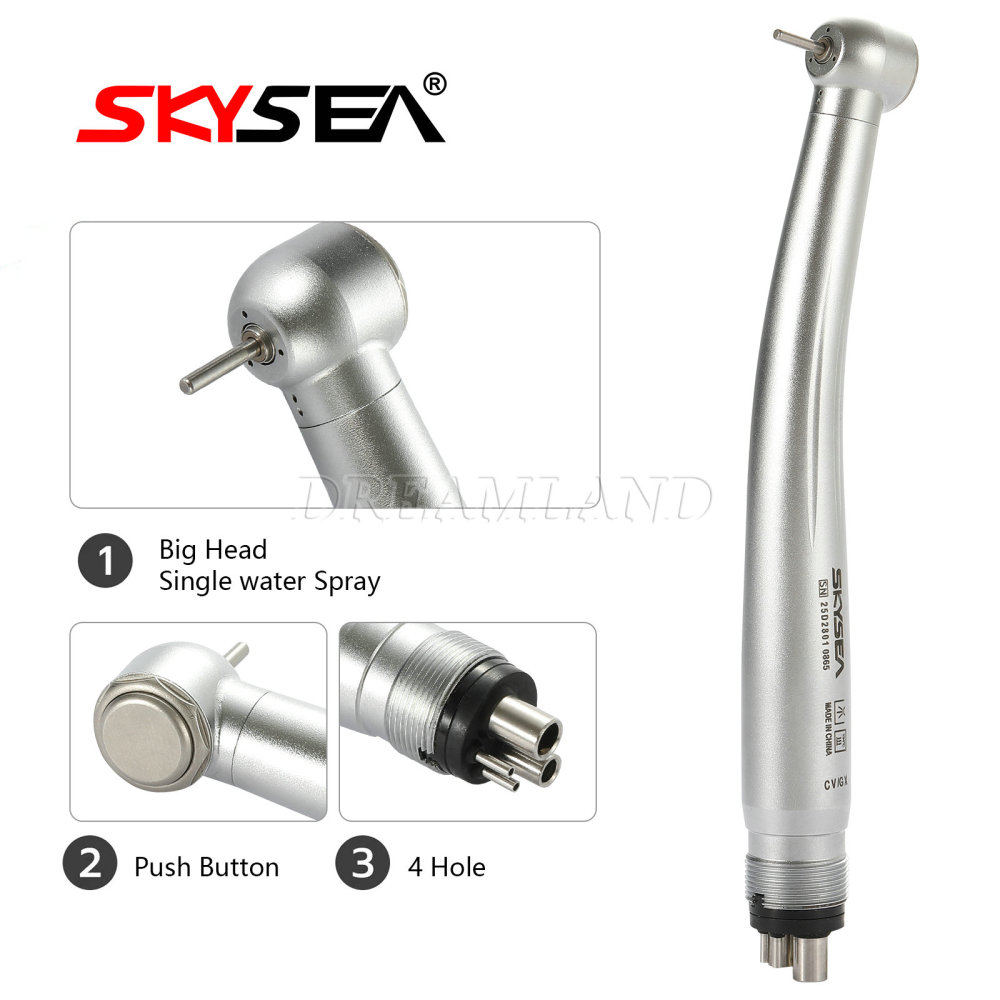 SKYSEA Dental High Speed Handpiece Push Button Turbine 4Hole large head single spray