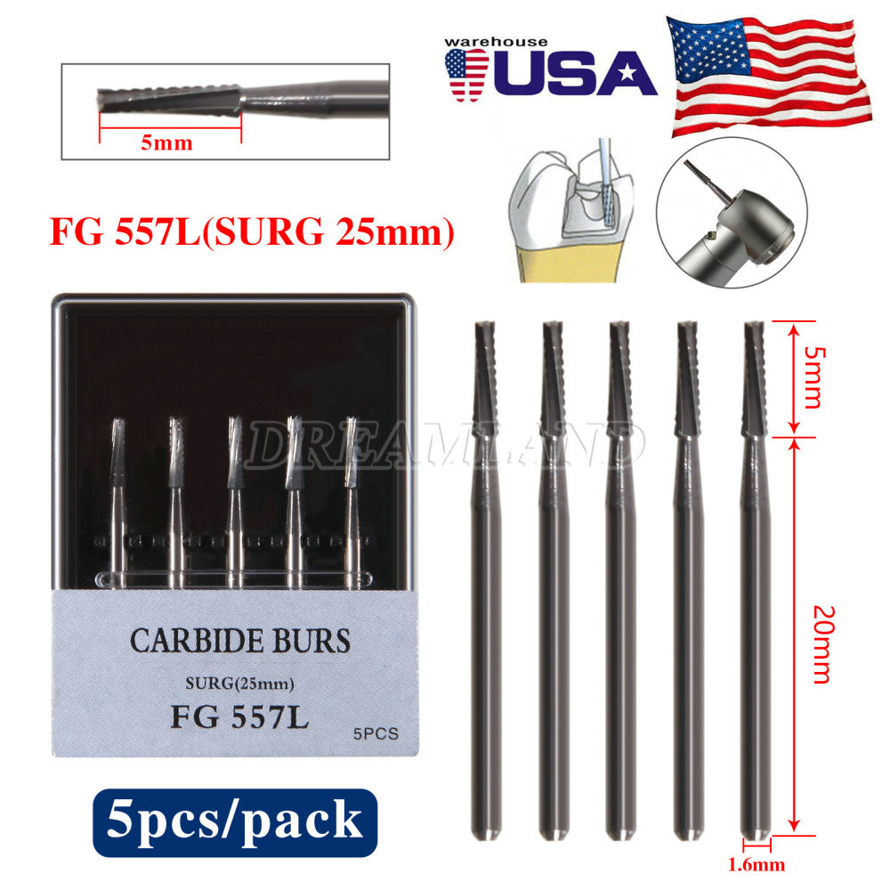 5pcs Dental surgical Tungsten Carbide Burs 25mm long FG-557L FG-558 FG-556 FG-05 FG-04 FG-03 FG-02  FG-330