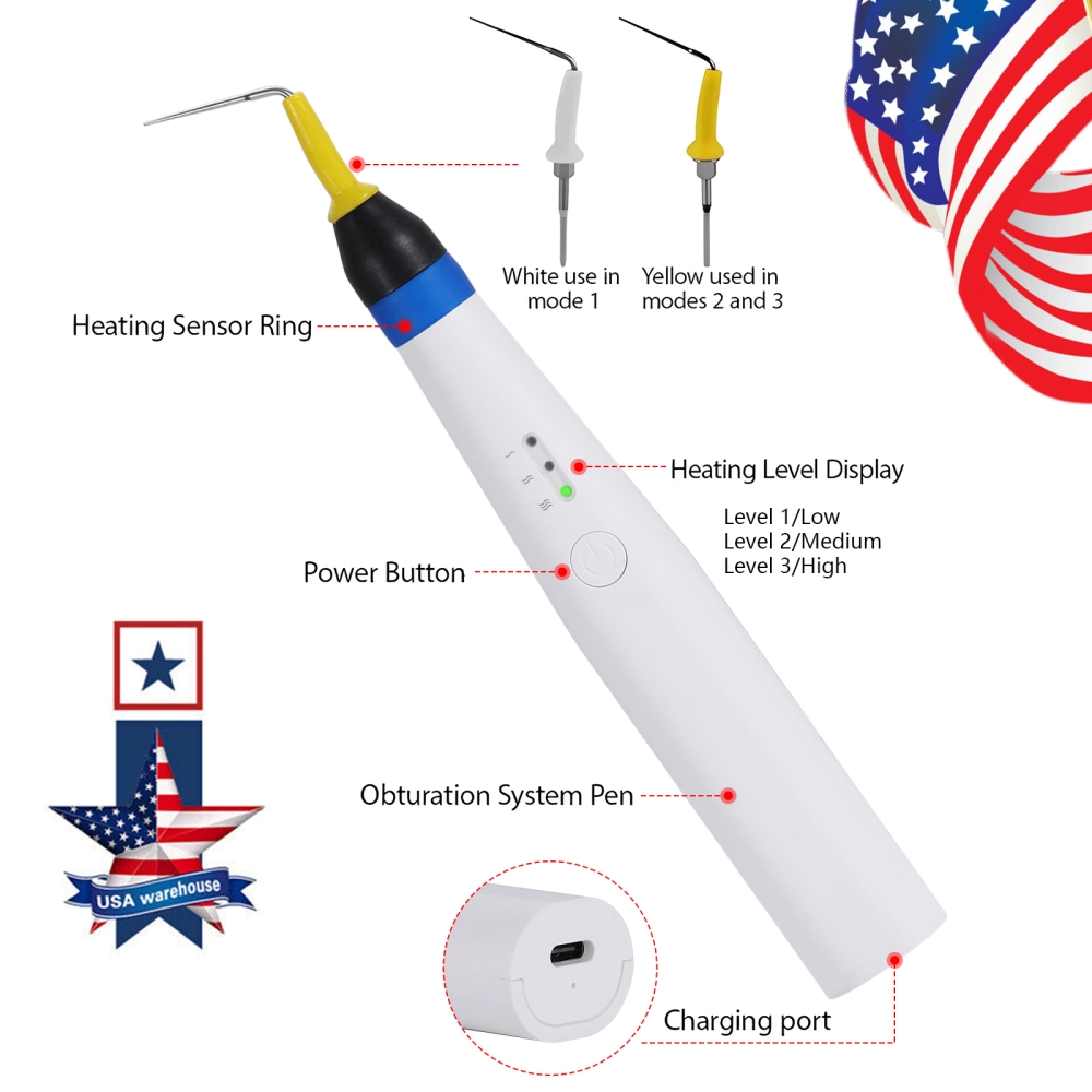 Stylet Chauffant Sans Fil Pour Obturation Endodontie - Gutta Percha + 4 Embouts - Neuf