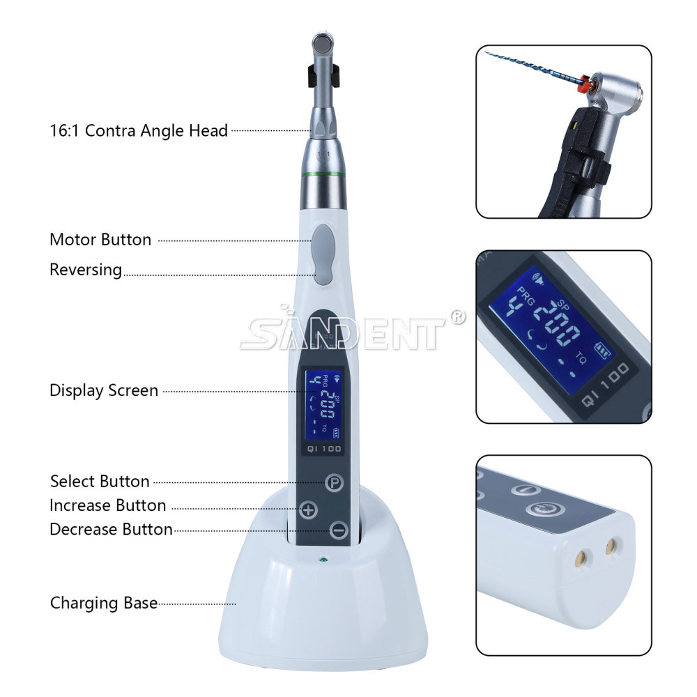 DT Dental Wireless LED Endo Motor 16:1 Contra Angle handpiece 9 pragrame