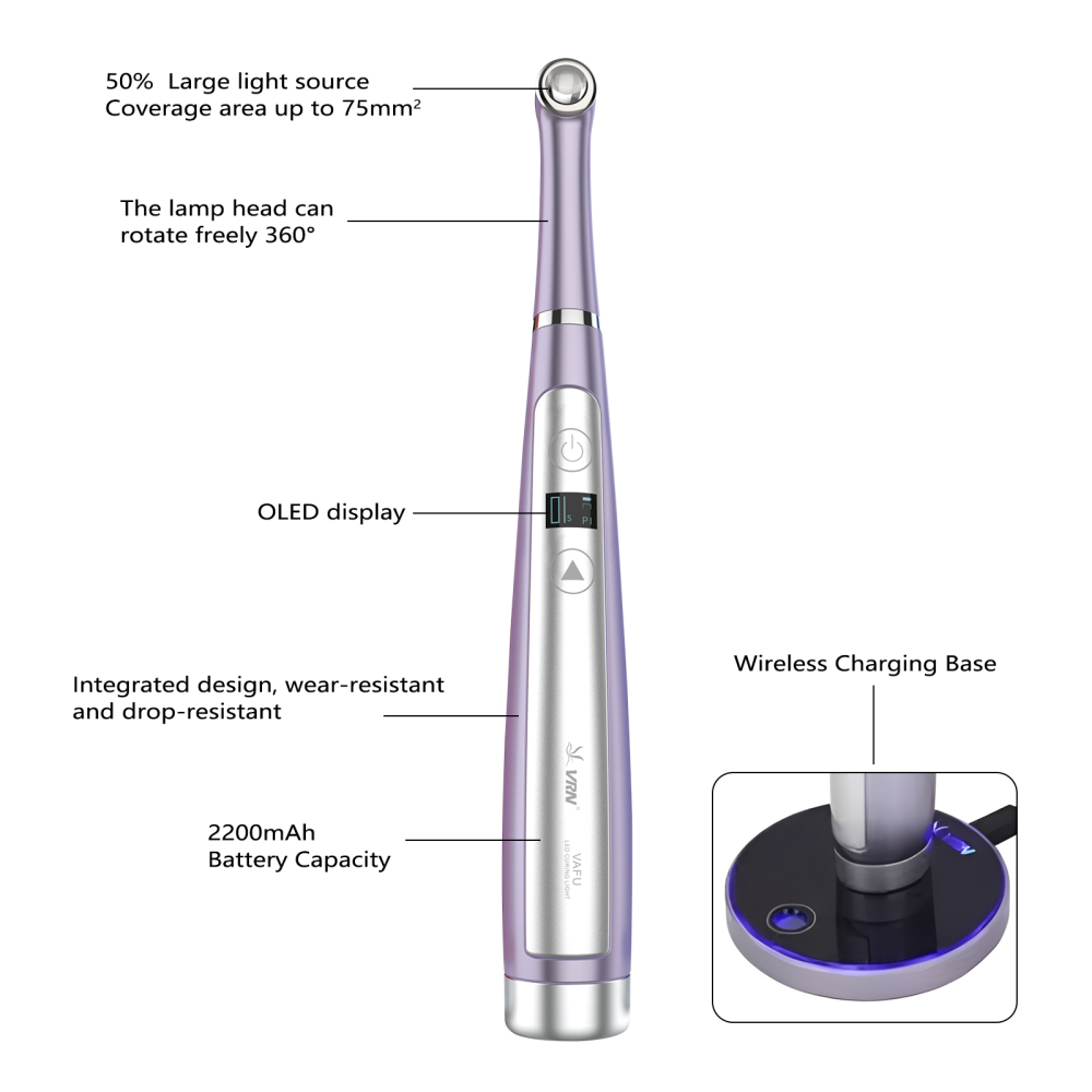 VAFU Dental Cordless LED Curing Light Lamp 1 Second Resin Cure Lamp 3200mW/cm²