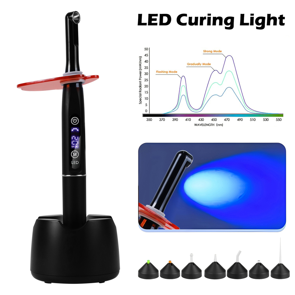 Potable Wireless LED Curing Light 1 Second with 7 Working Head Lens 2400mW