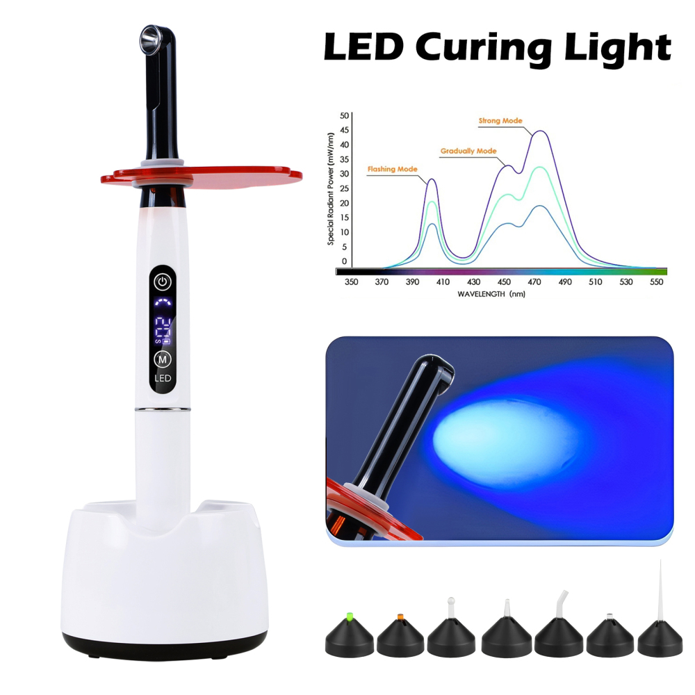 Potable Wireless LED Curing Light 1 Second with 7 Working Head Lens 2400mW