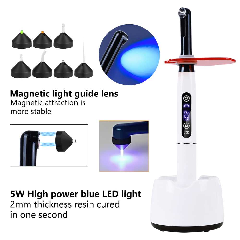 Potable Wireless LED Curing Light 1 Second with 7 Working Head Lens 2400mW