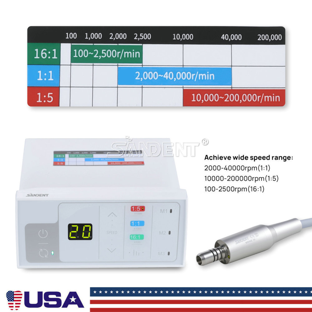 DTA Dental Brushless Electric LED Micro Motor Internal Spray E-type fit 1:5 1:1 handpiece
