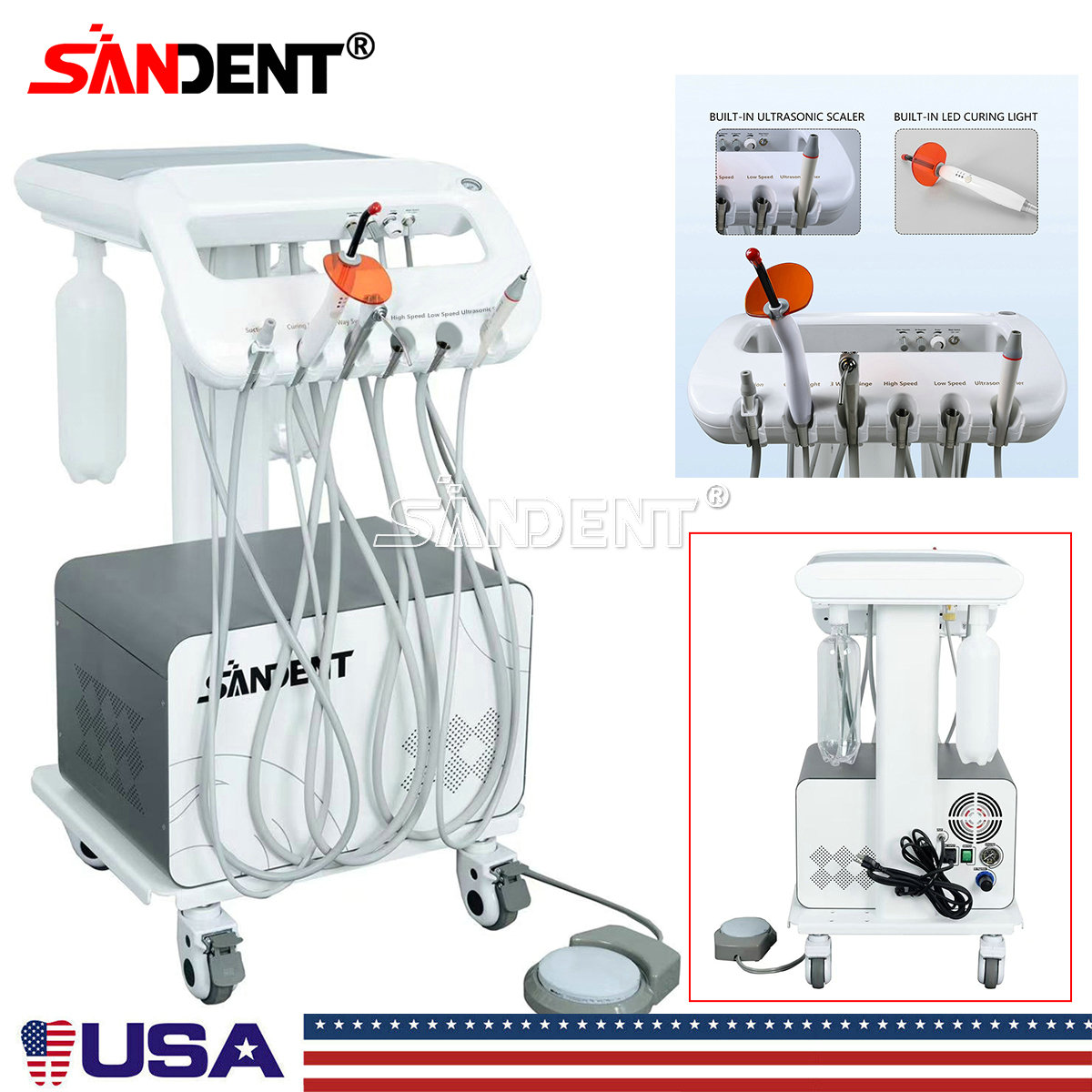 Dental Mobile Delivery Unit System 4 Holes Air Compressor Portable ...