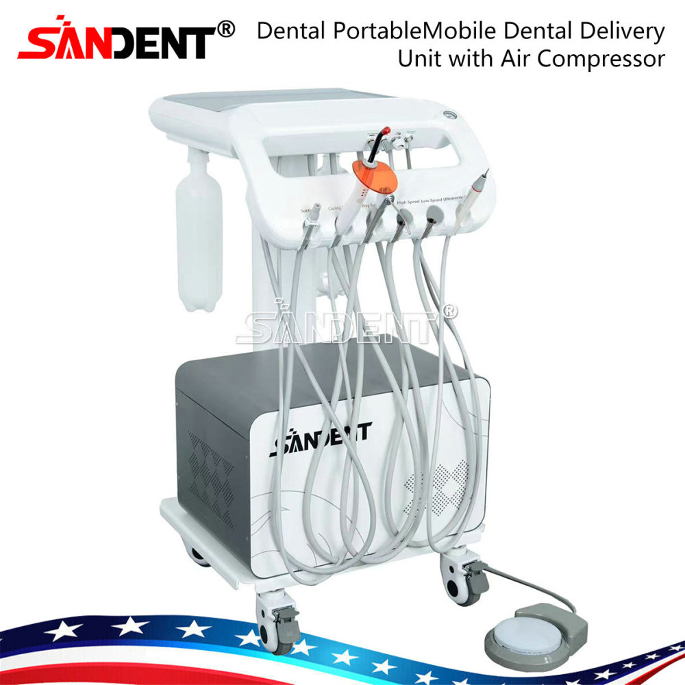 Dental Mobile Delivery Unit System 4 Holes Air Compressor Portable Suction Cart