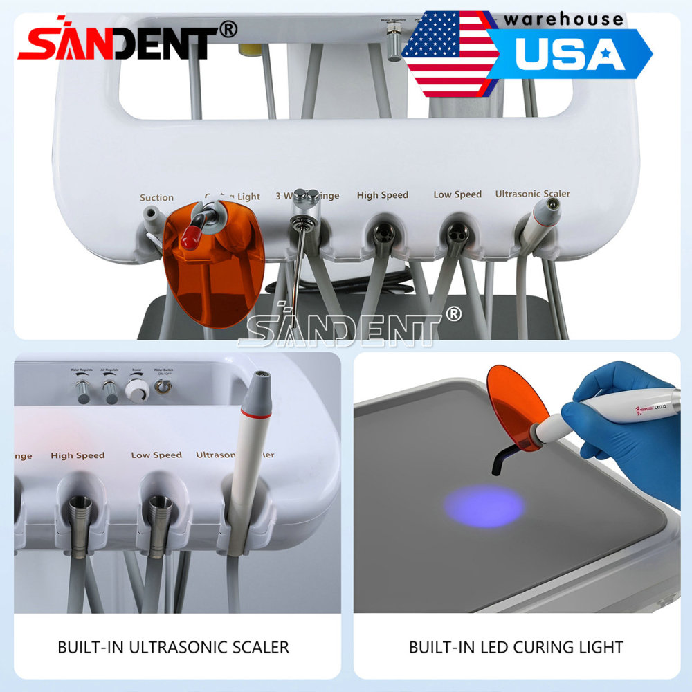 Dental Mobile Delivery Unit System 4 Holes Air Compressor Portable Suction Cart